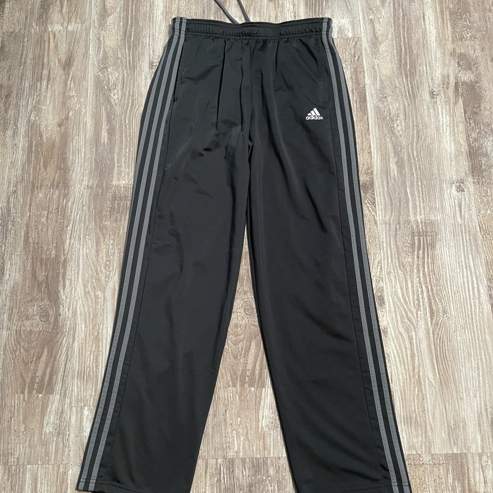 Adidas Kids Black Joggers with Gray Stripes